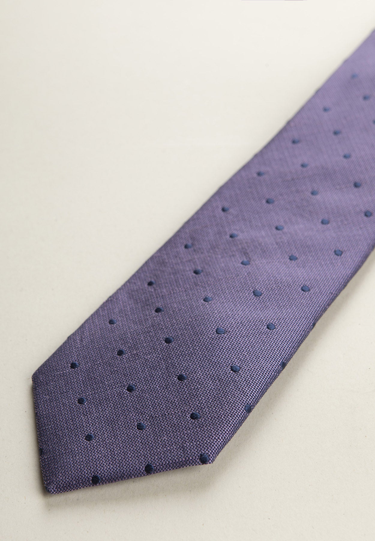 Purple Tie With Blue Polka Dots And Silk Linen