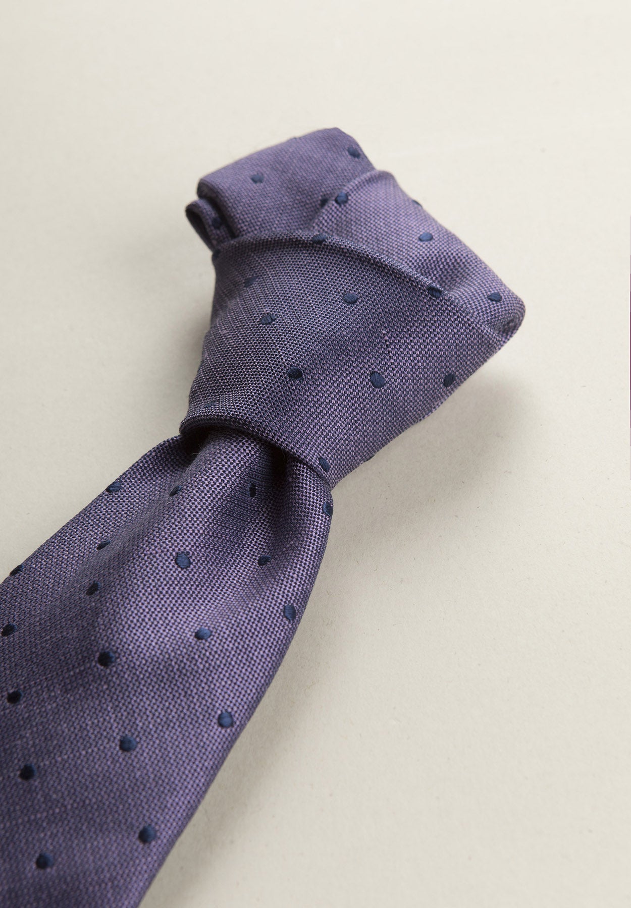 Purple Tie With Blue Polka Dots And Silk Linen
