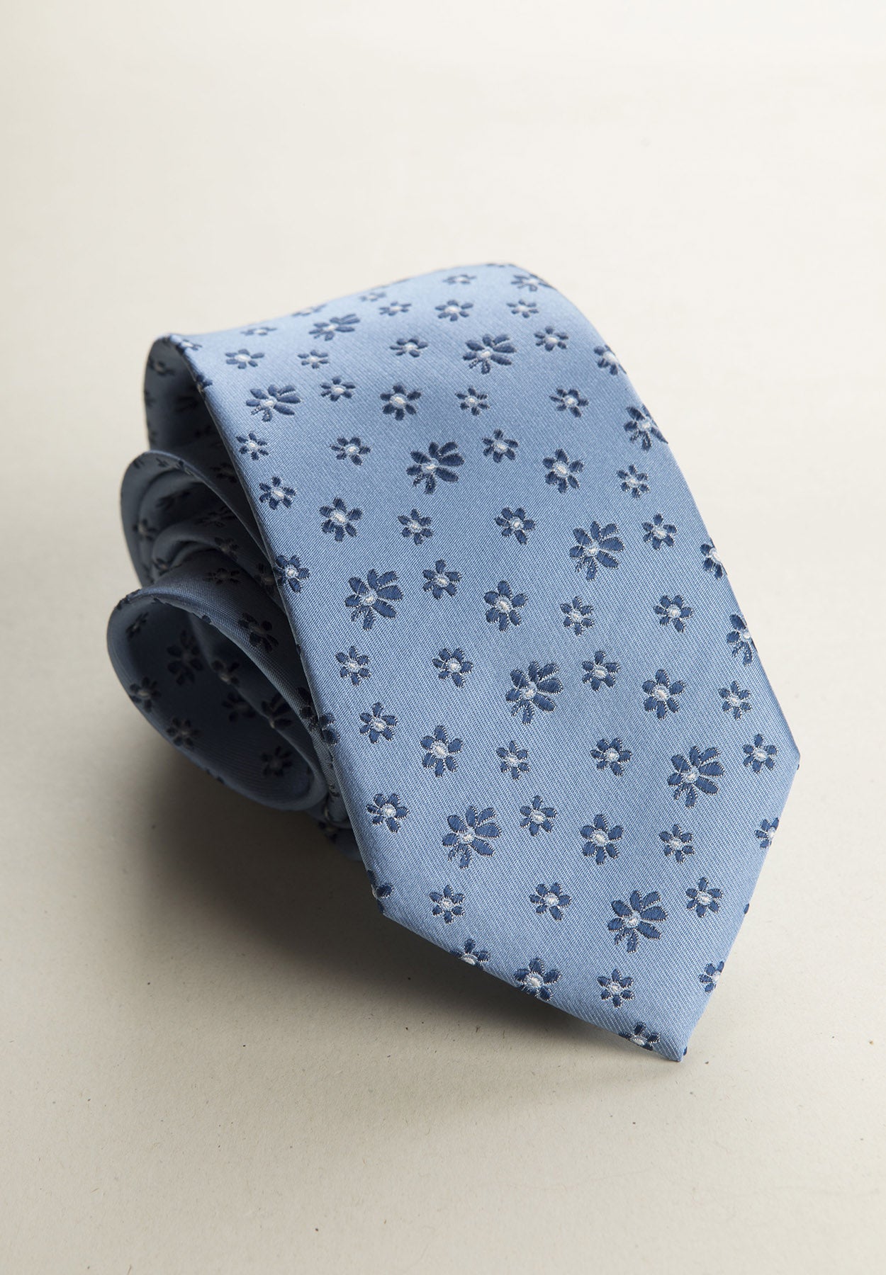 Blue Silk Tie With Blue Flowers