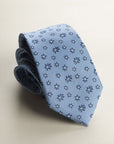 Blue Silk Tie With Blue Flowers