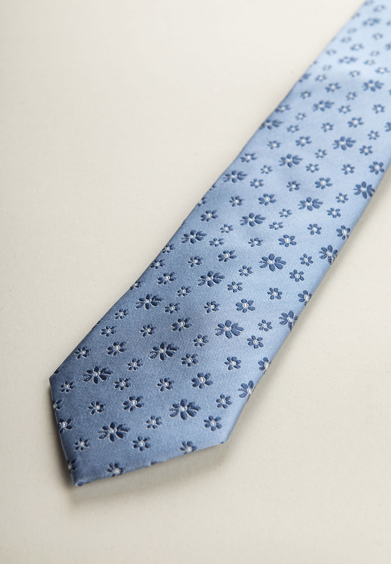 Blue Silk Tie With Blue Flowers