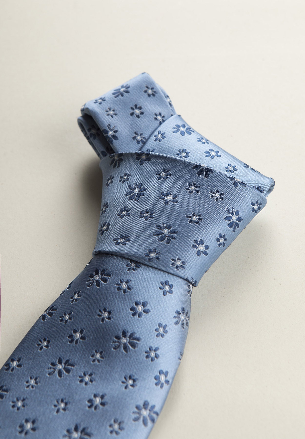 Blue Silk Tie With Blue Flowers