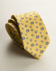 Yellow Tie With Blue Flowers Silk