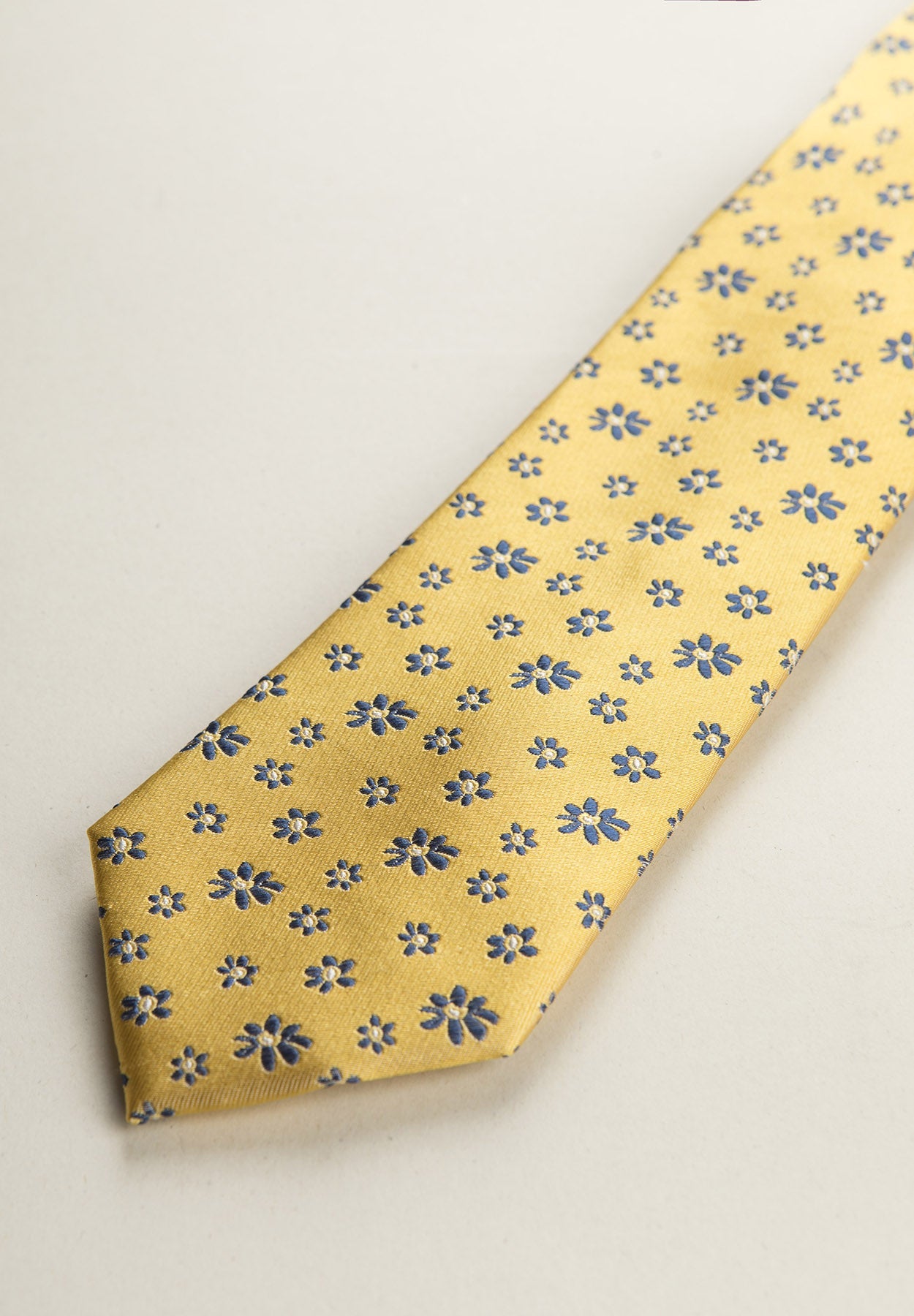 Yellow Tie With Blue Flowers Silk
