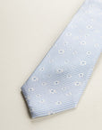 Light Blue Tie With White Flowers Silk