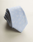 Light Blue Tie With White Flowers Silk