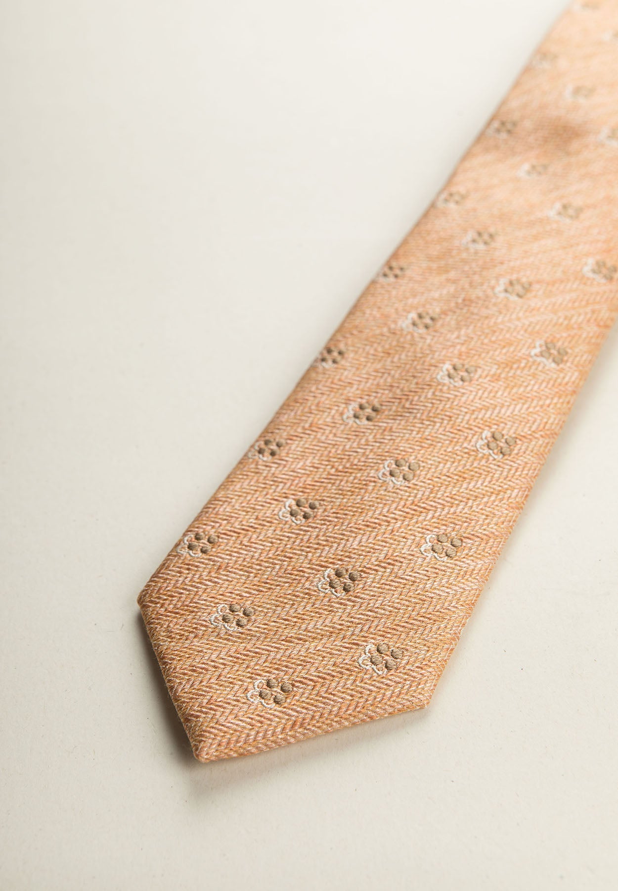 Orange Tie With Little Flowers Pattern, Silk And Cotton