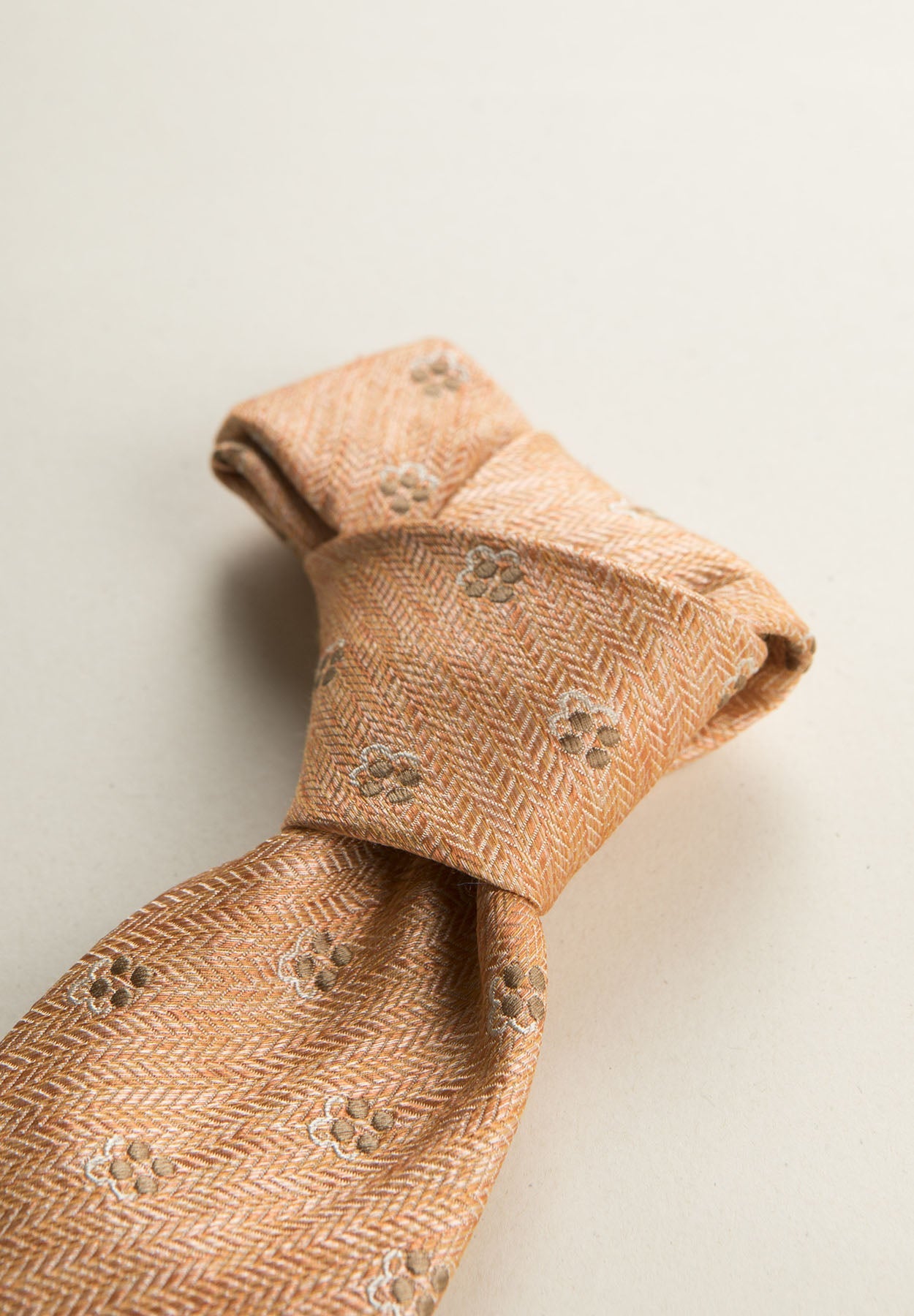 Orange Tie With Little Flowers Pattern, Silk And Cotton