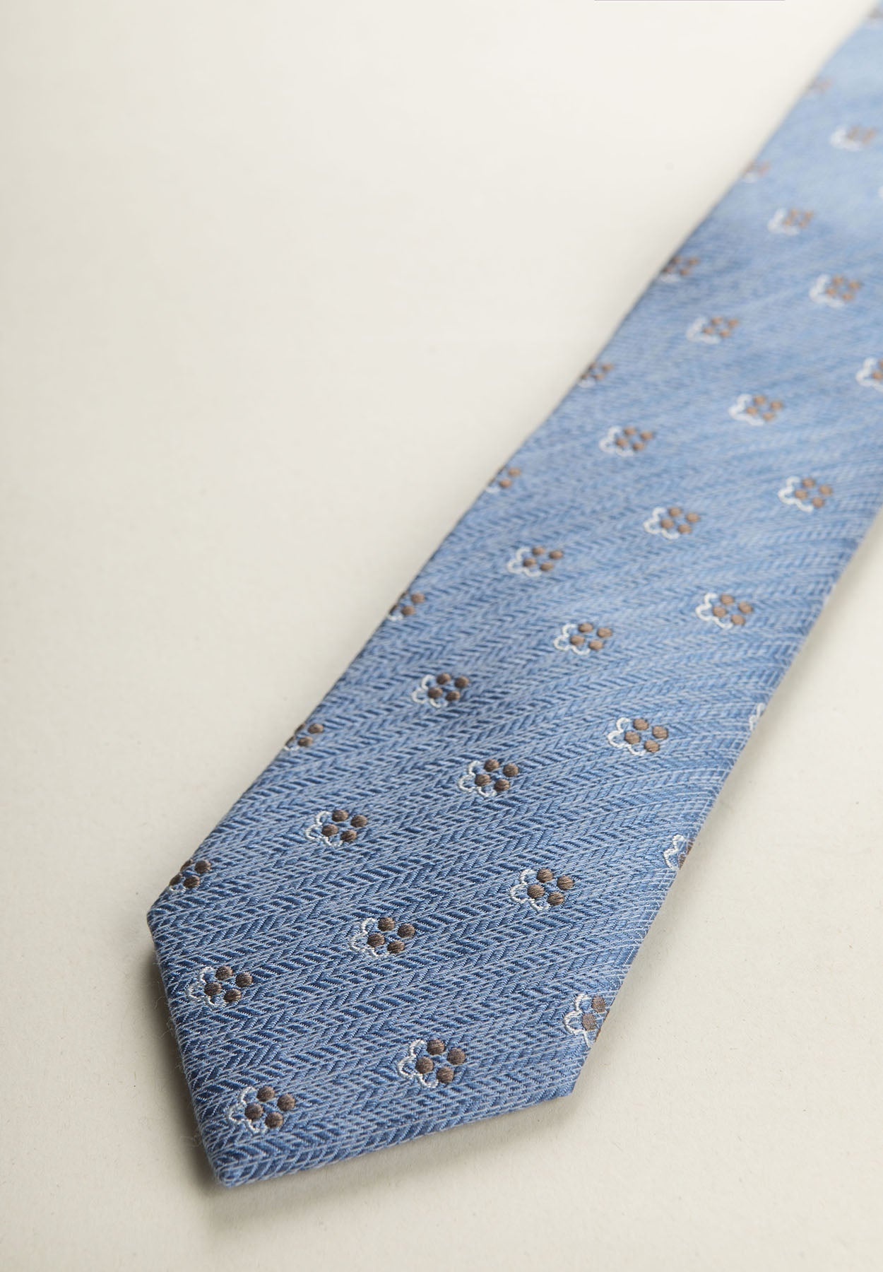 Navy Blue Tie With Little Flower Pattern, Silk And Cotton