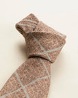 Brown melange wool tie with grey checks