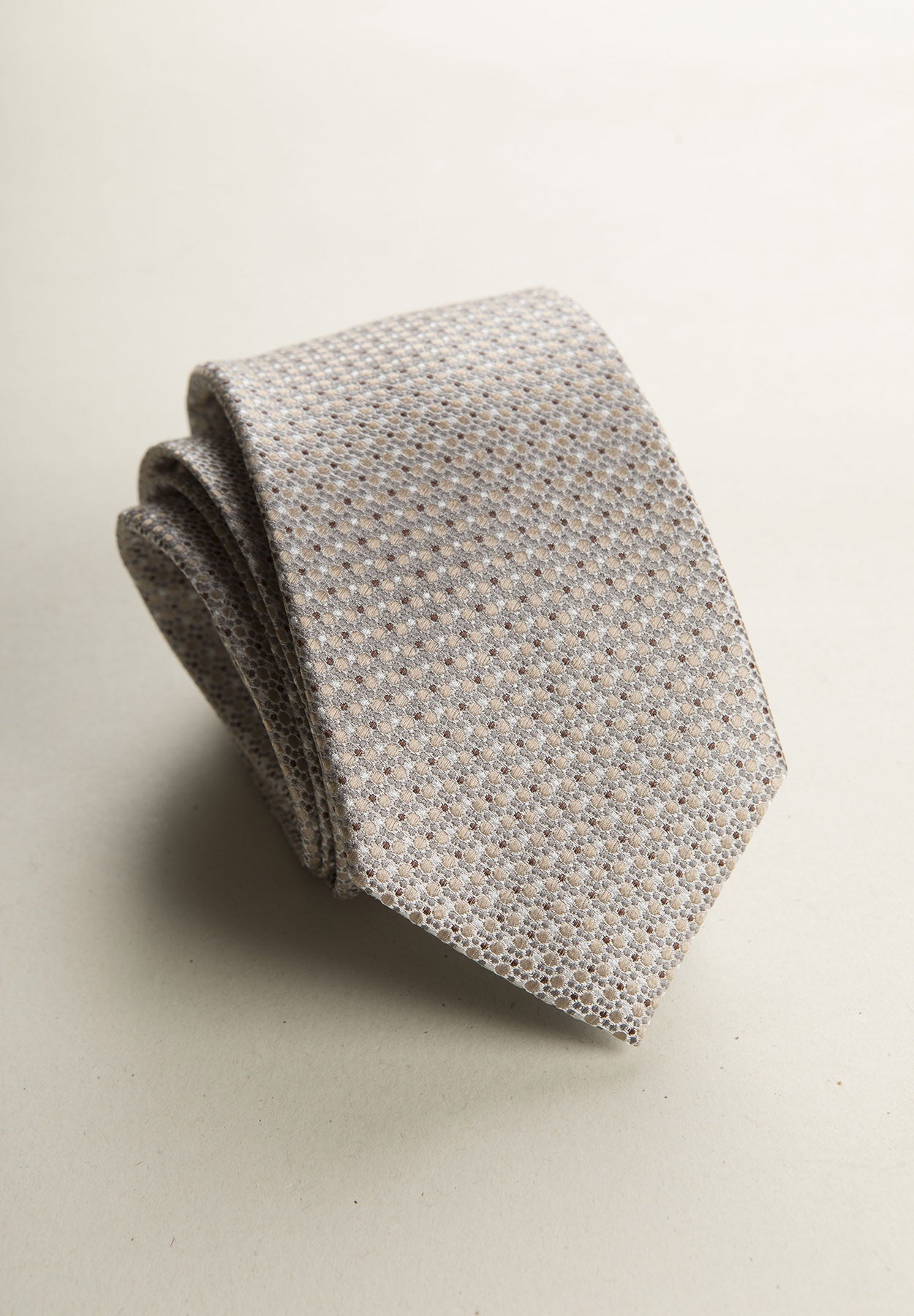 Beige Tie With Brown Micro-Pattern Silk