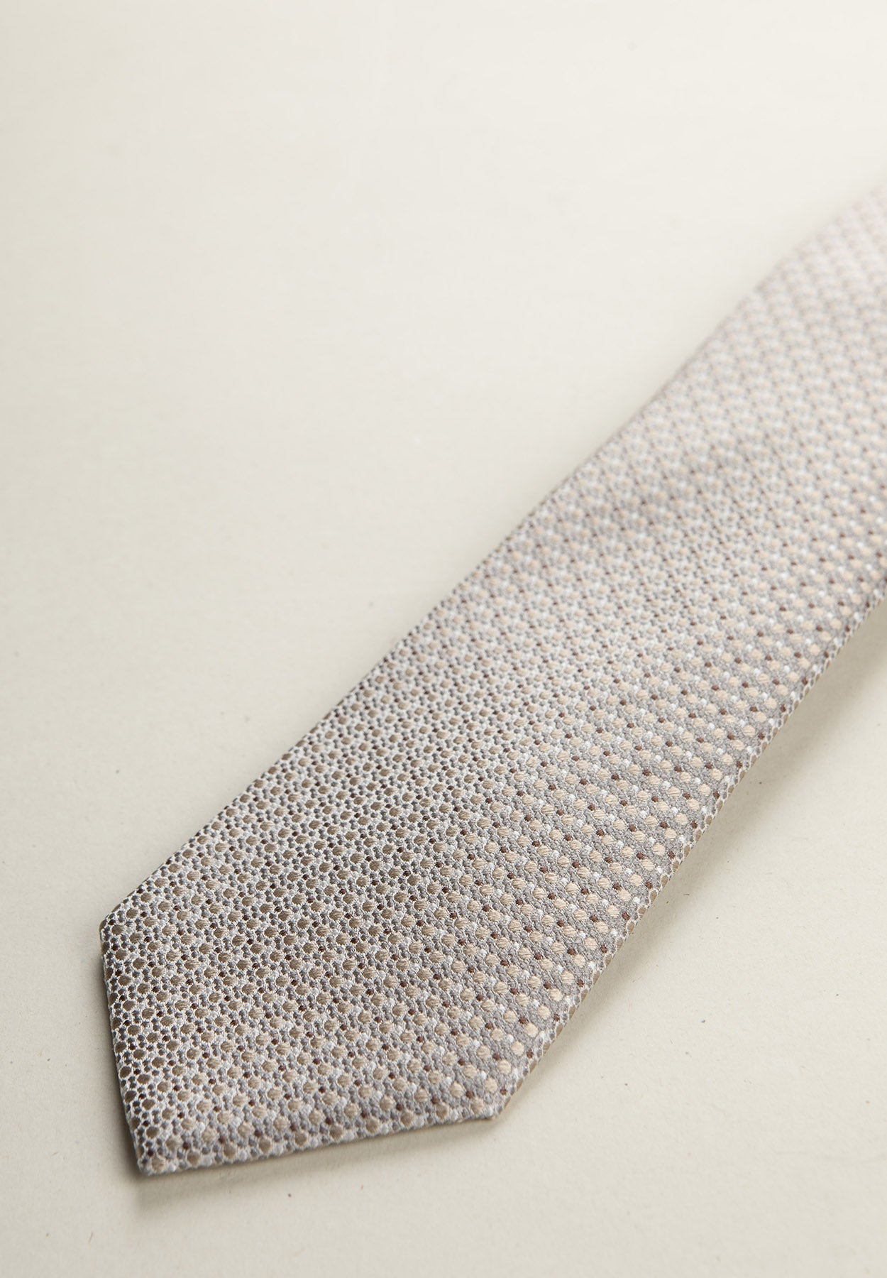 Beige Tie With Brown Micro-Pattern Silk