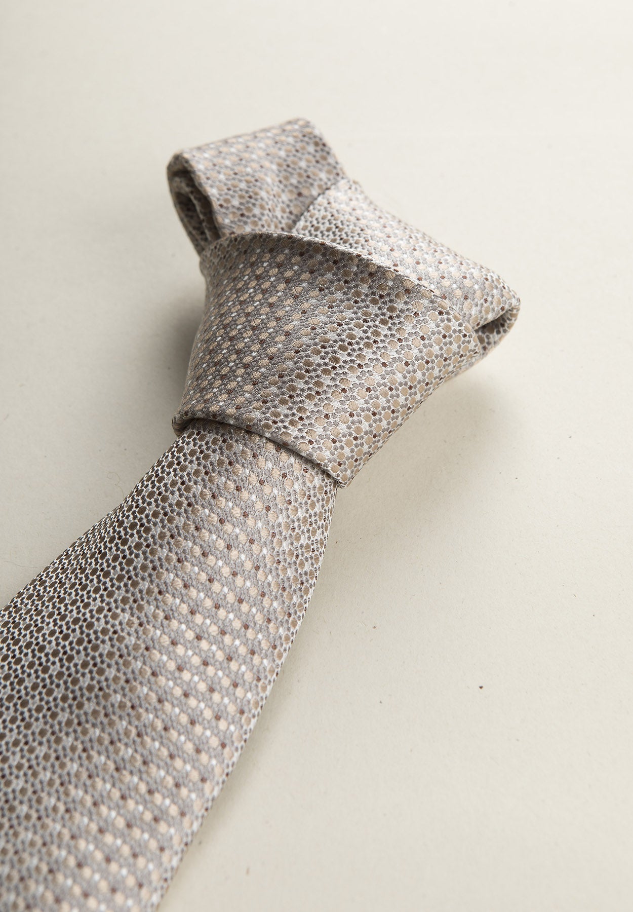 Beige Tie With Brown Micro-Pattern Silk