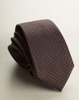 Brown Tie With Blue Micro-Pattern Silk