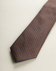 Brown Tie With Blue Micro-Pattern Silk
