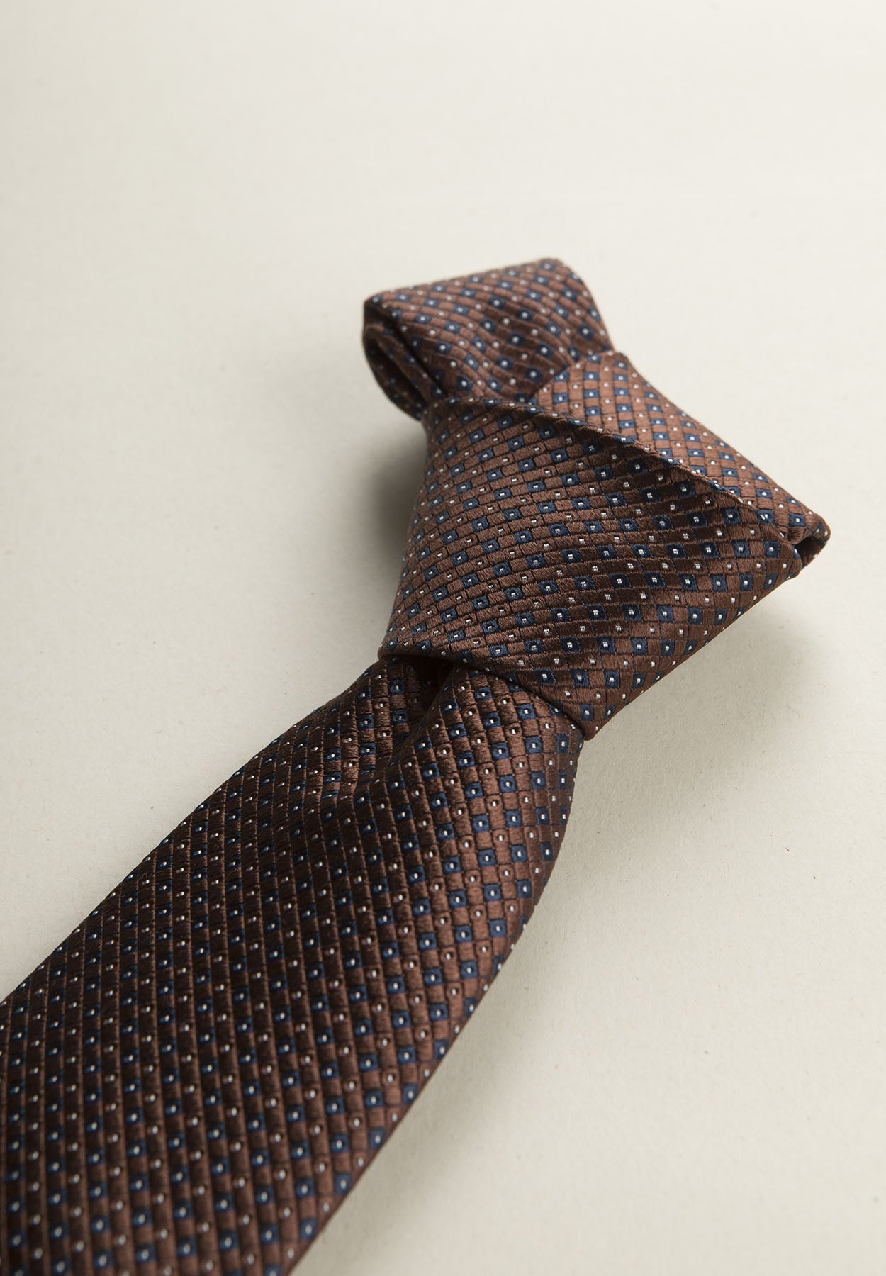 Brown Tie With Blue Micro-Pattern Silk