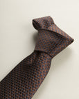 Brown Tie With Blue Micro-Pattern Silk