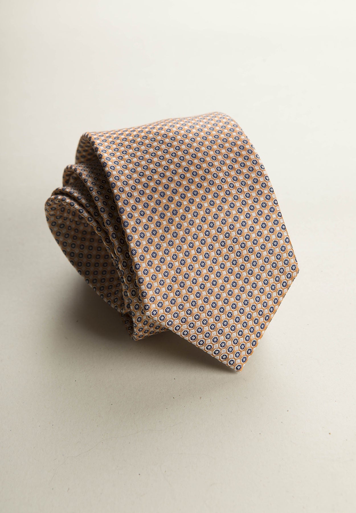 Orange Tie With White And Blue Micro-Pattern Silk