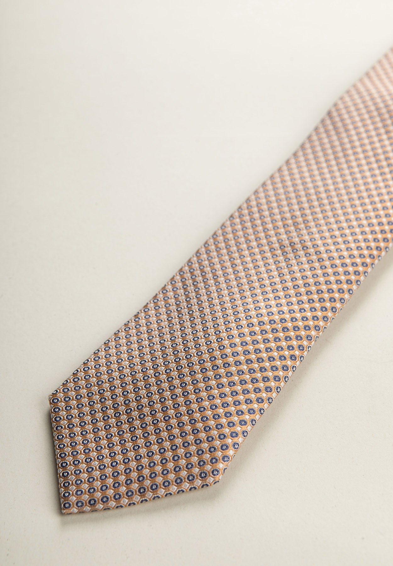 Orange Tie With White And Blue Micro-Pattern Silk