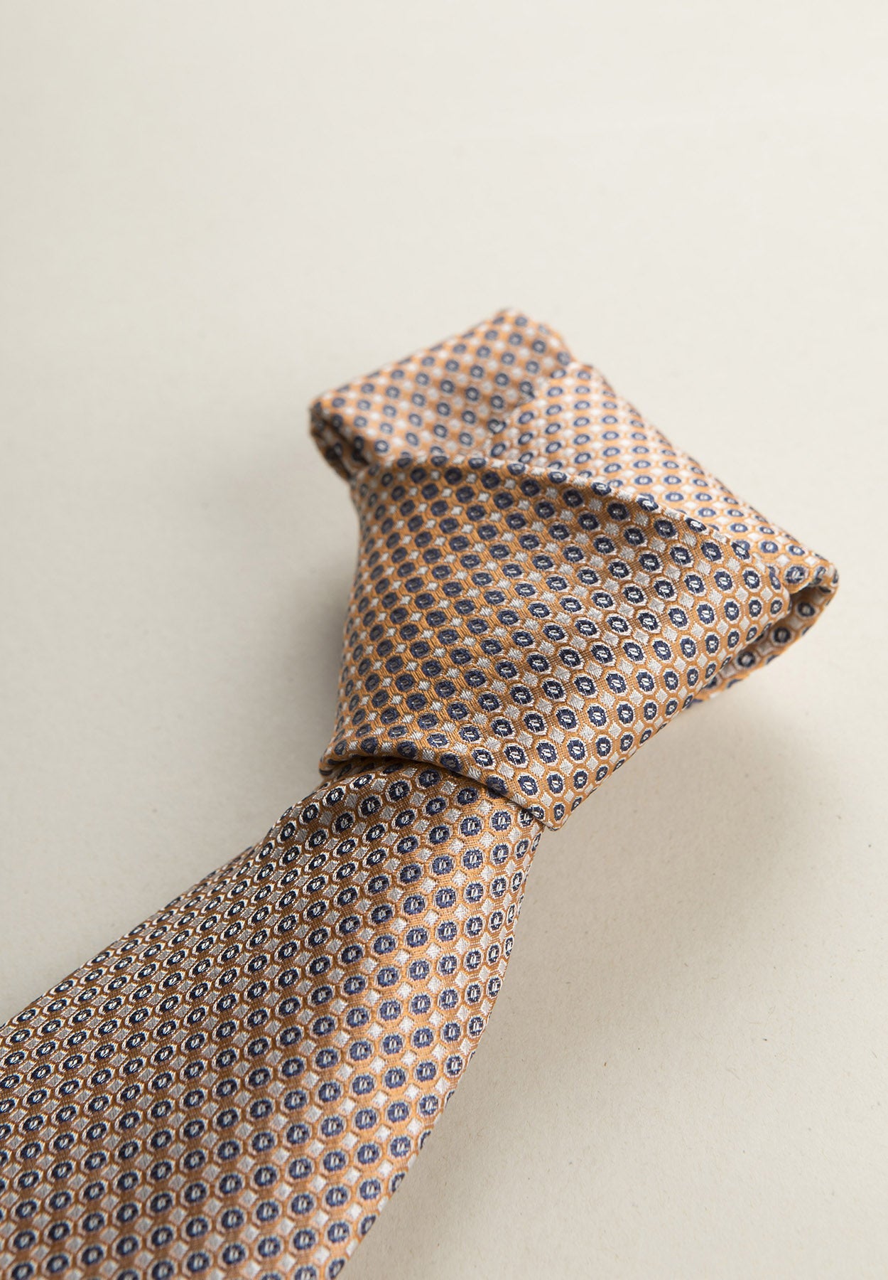 Orange Tie With White And Blue Micro-Pattern Silk
