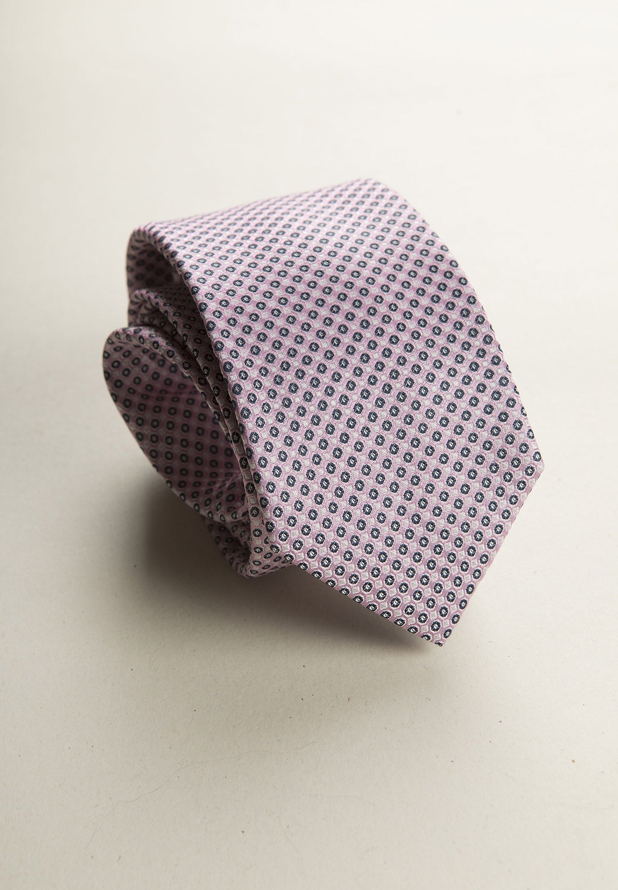 Pink Tie With A Micro-Pattern In White And Blue Silk