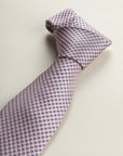 Pink Tie With A Micro-Pattern In White And Blue Silk