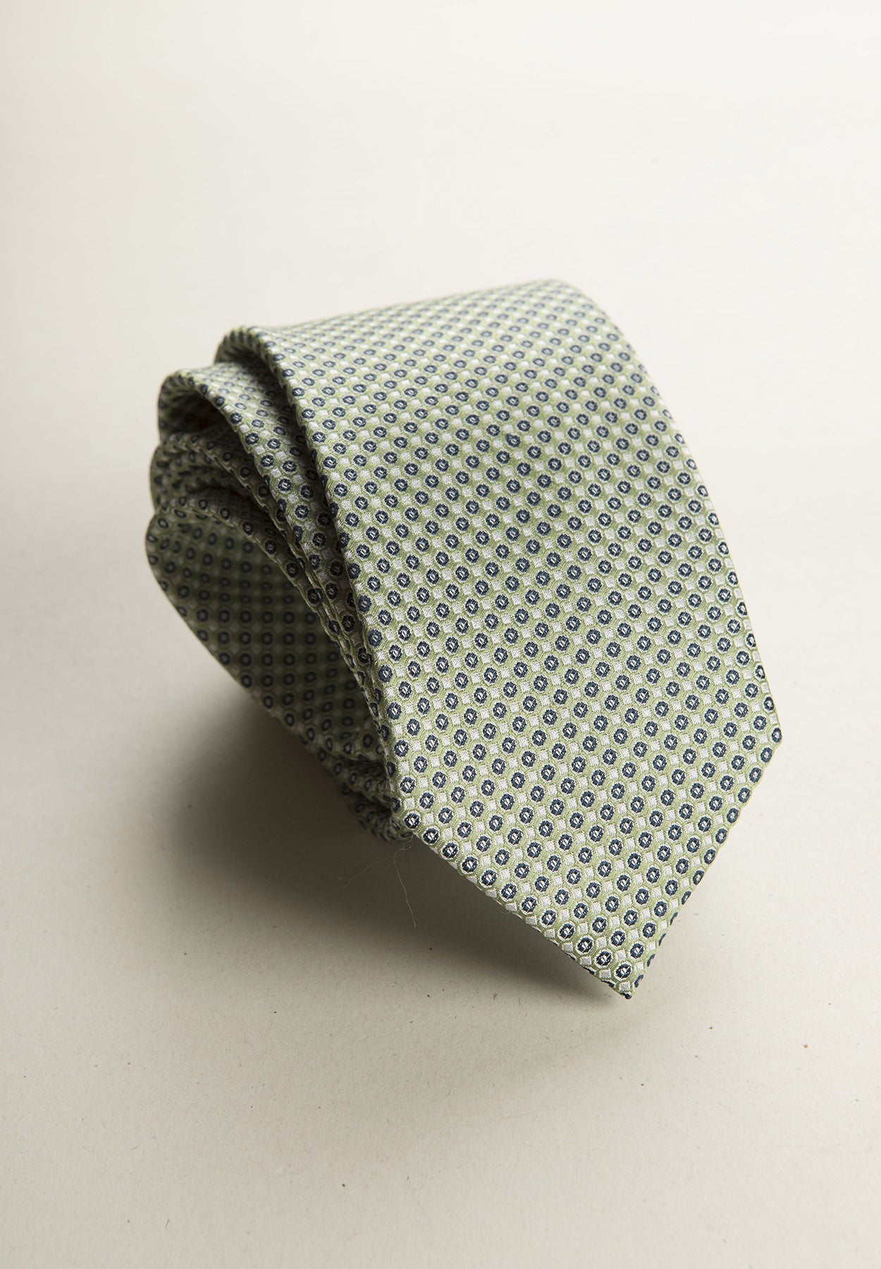 Greenish Tie With A White And Blue Micro-Pattern In Silk