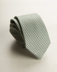 Greenish Tie With A White And Blue Micro-Pattern In Silk