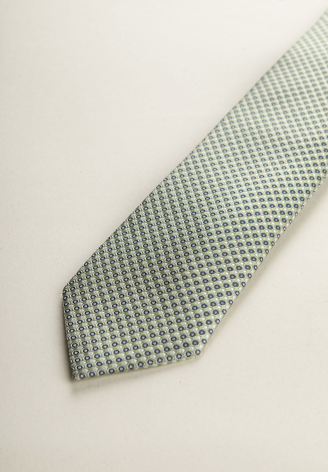 Greenish Tie With A White And Blue Micro-Pattern In Silk