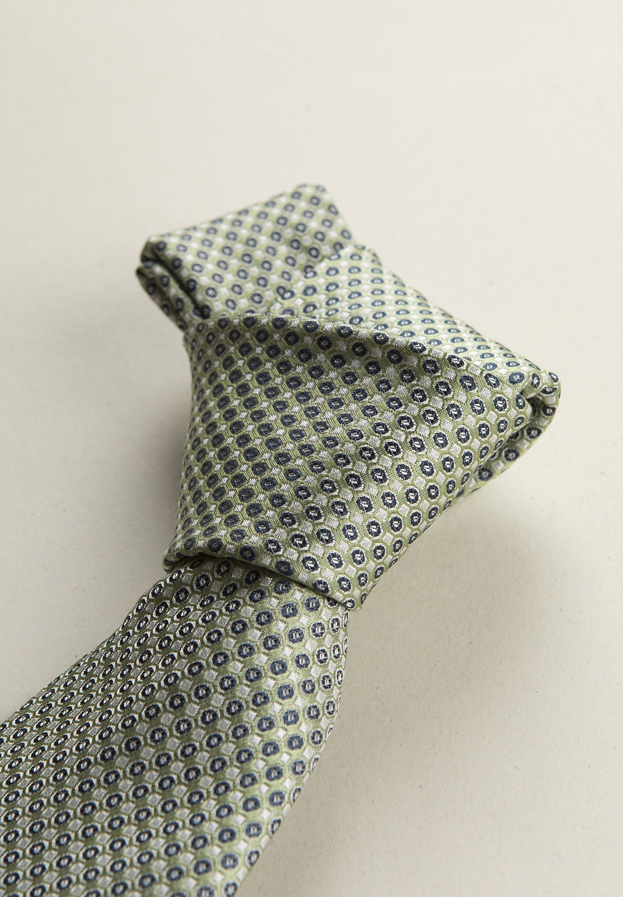 Greenish Tie With A White And Blue Micro-Pattern In Silk