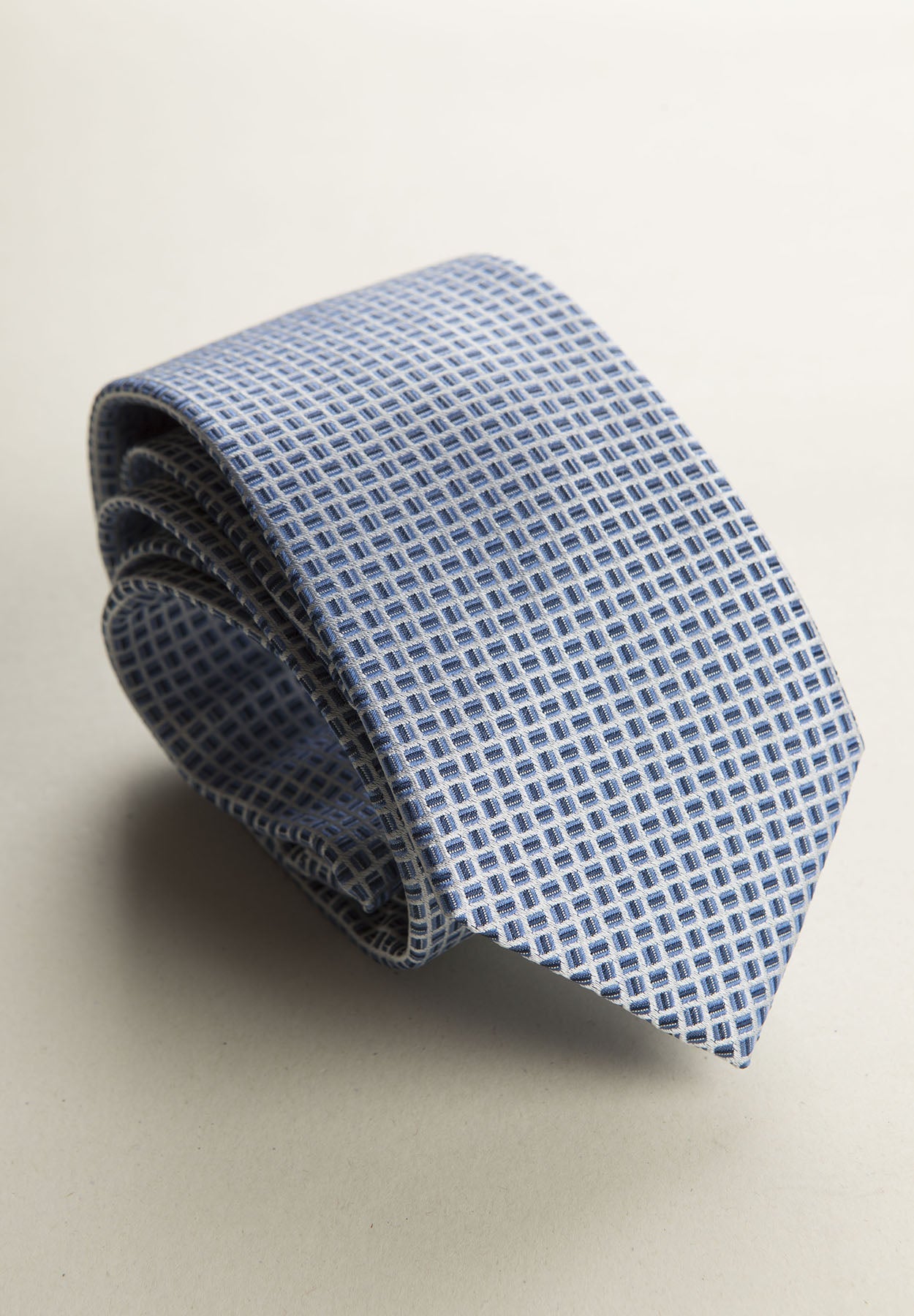 Light Blue Tie With A Micro-Design Of Blue And White Silk