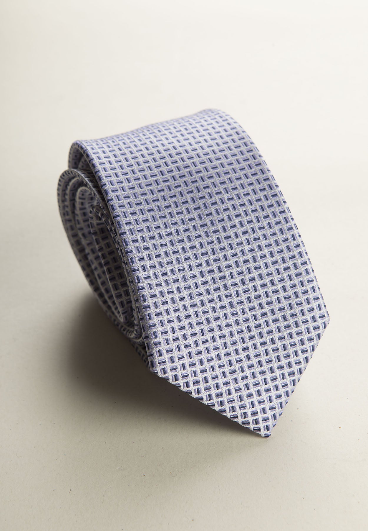 Wisteria Tie With A Blue And White Micro-Pattern In Silk