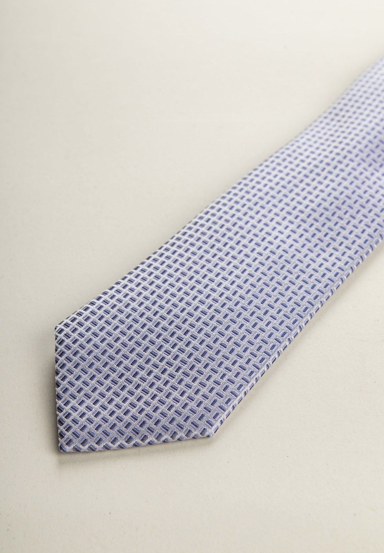 Wisteria Tie With A Blue And White Micro-Pattern In Silk