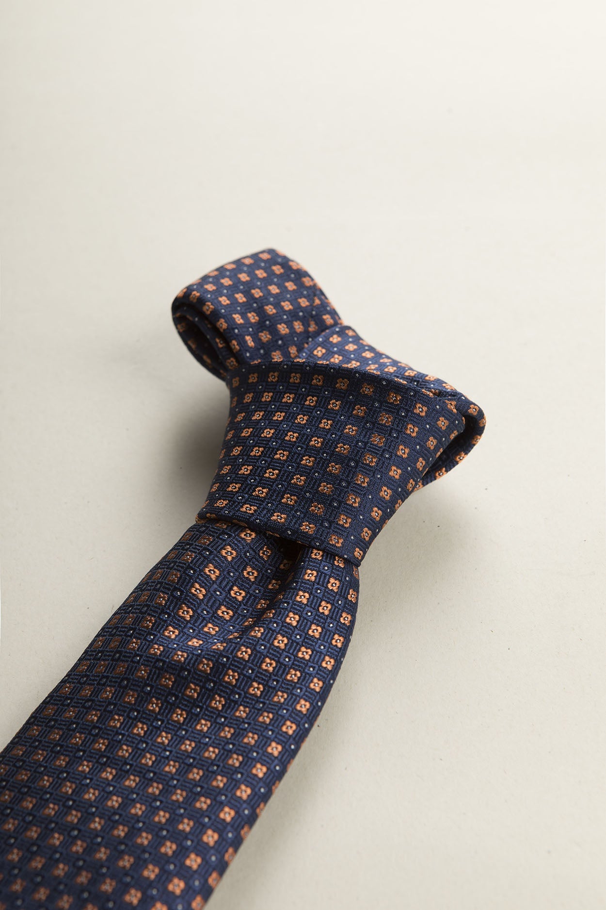 Dark Blue Tie With Orange Micro-Pattern Silk