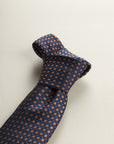 Dark Blue Tie With Orange Micro-Pattern Silk