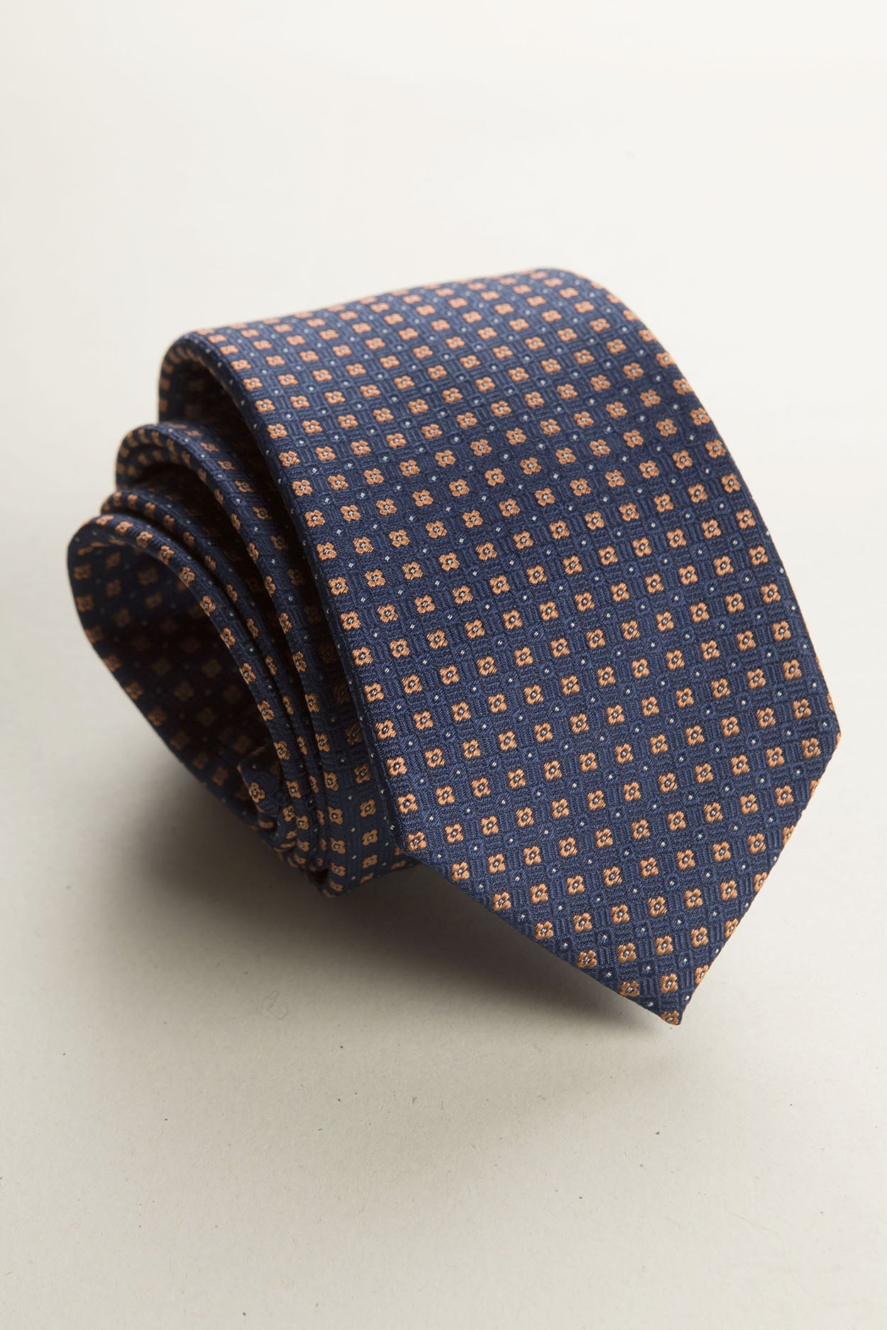 Dark Blue Tie With Orange Micro-Pattern Silk