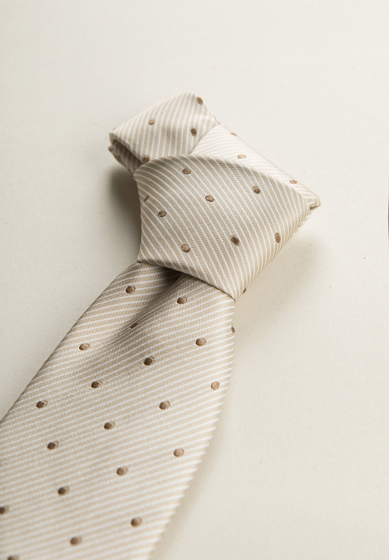 Cream Tie With Brown Polka Dots Silk