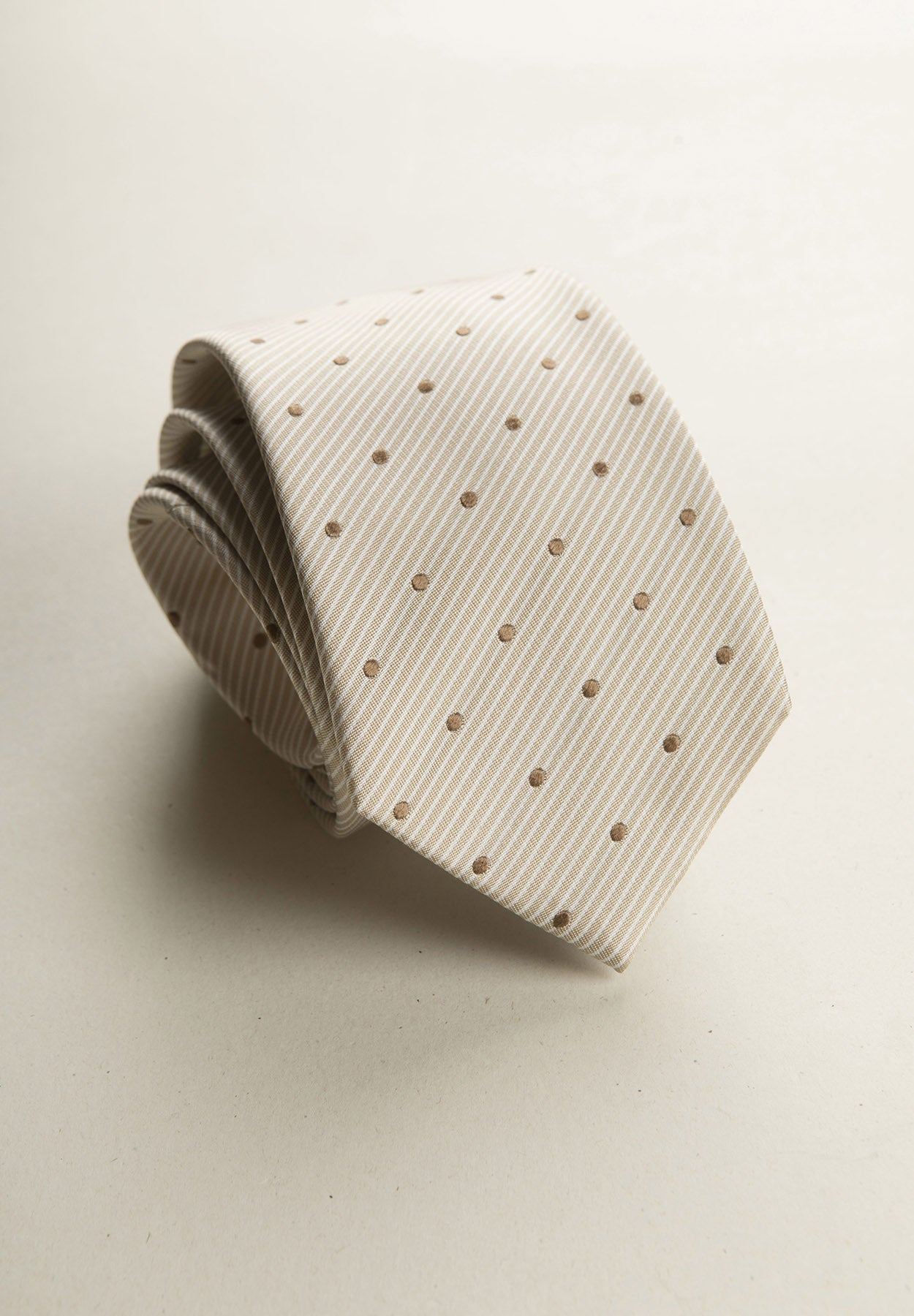Cream Tie With Brown Polka Dots Silk