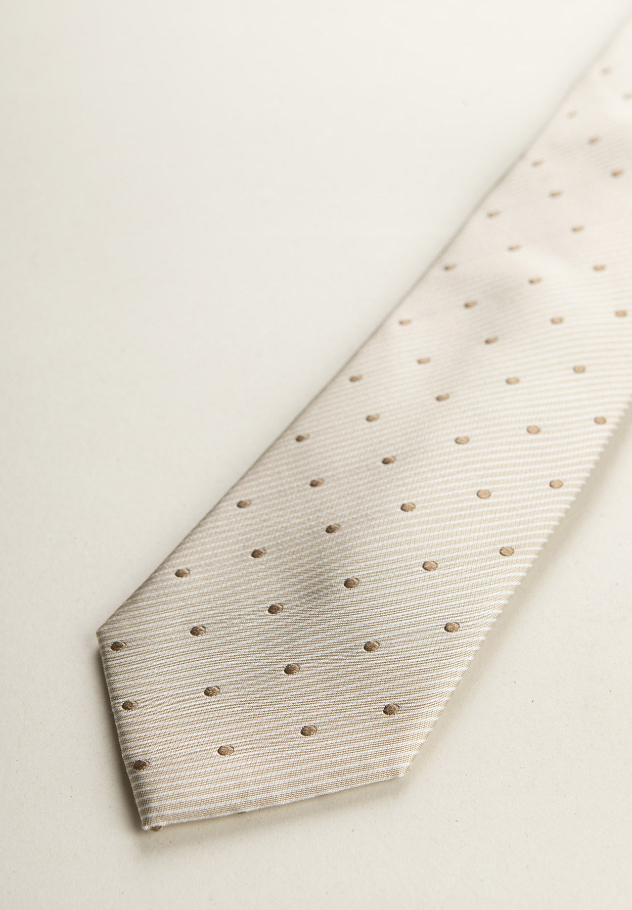Cream Tie With Brown Polka Dots Silk
