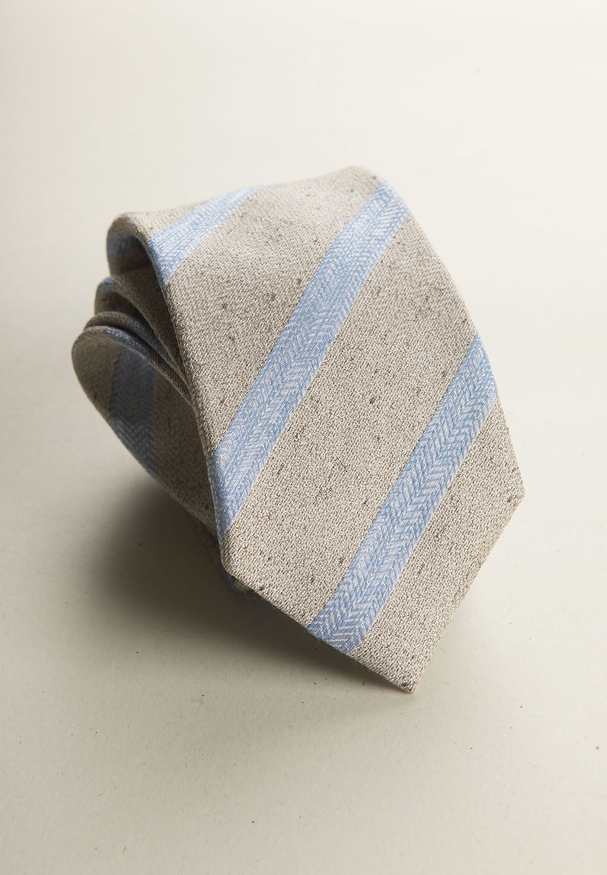 Beige Regimental Light Blue Silk Cotton Tie