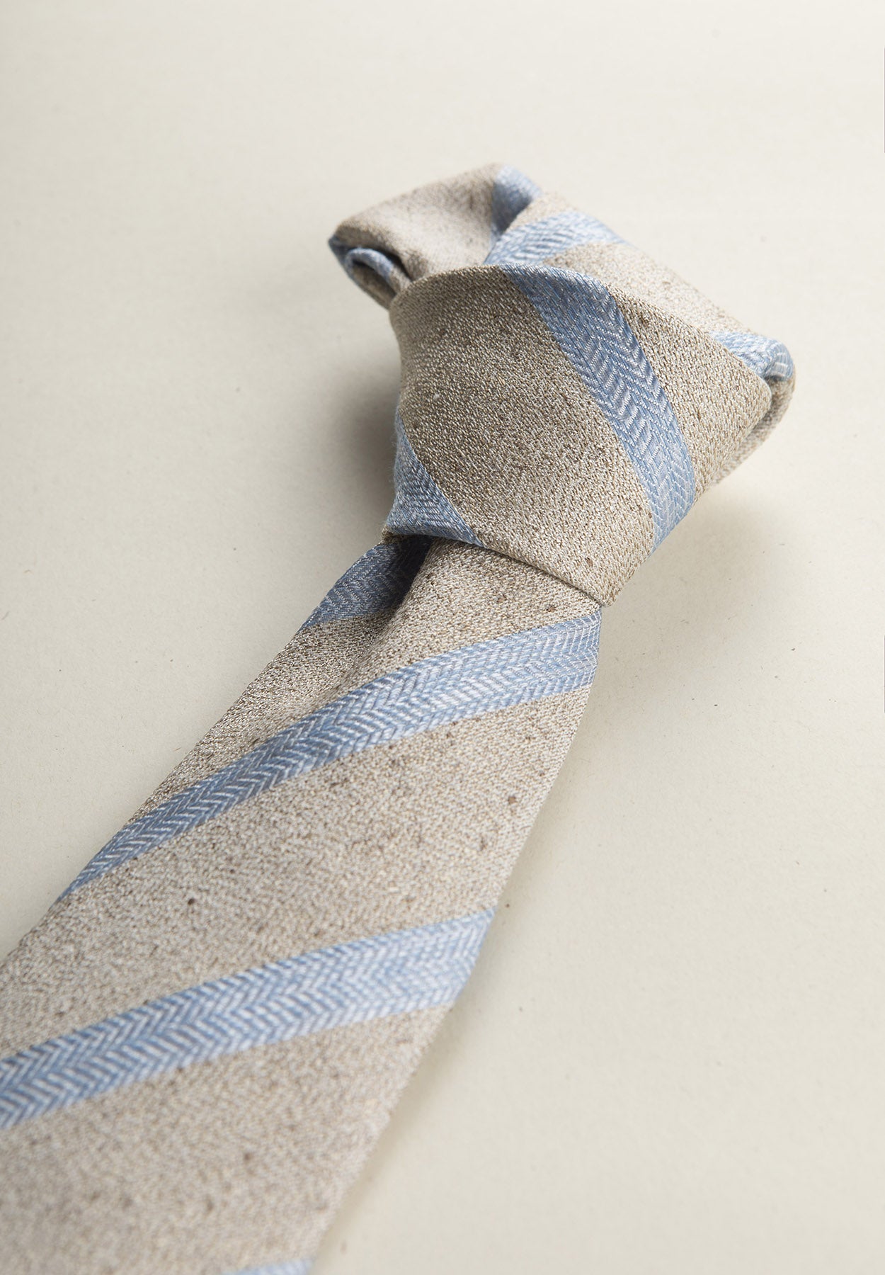 Beige Regimental Light Blue Silk Cotton Tie
