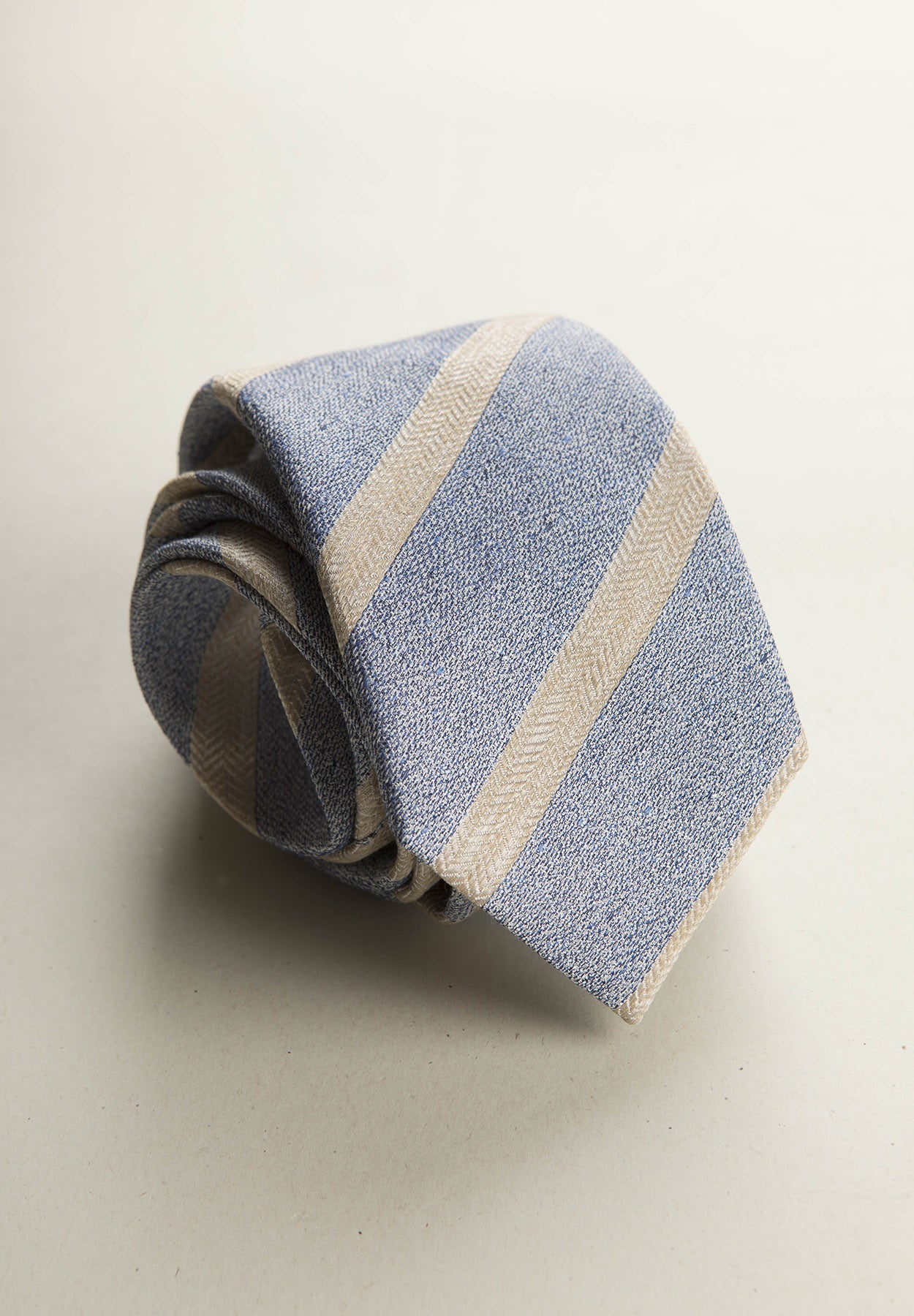 Regimental Blue Beige Silk Cotton Tie