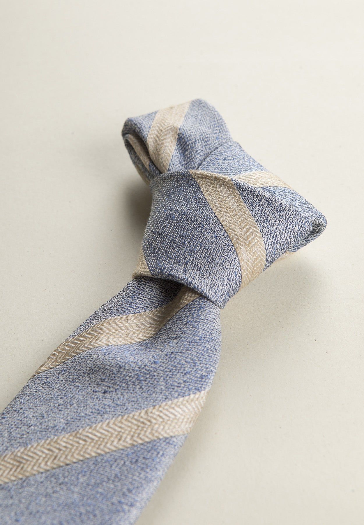 Regimental Blue Beige Silk Cotton Tie