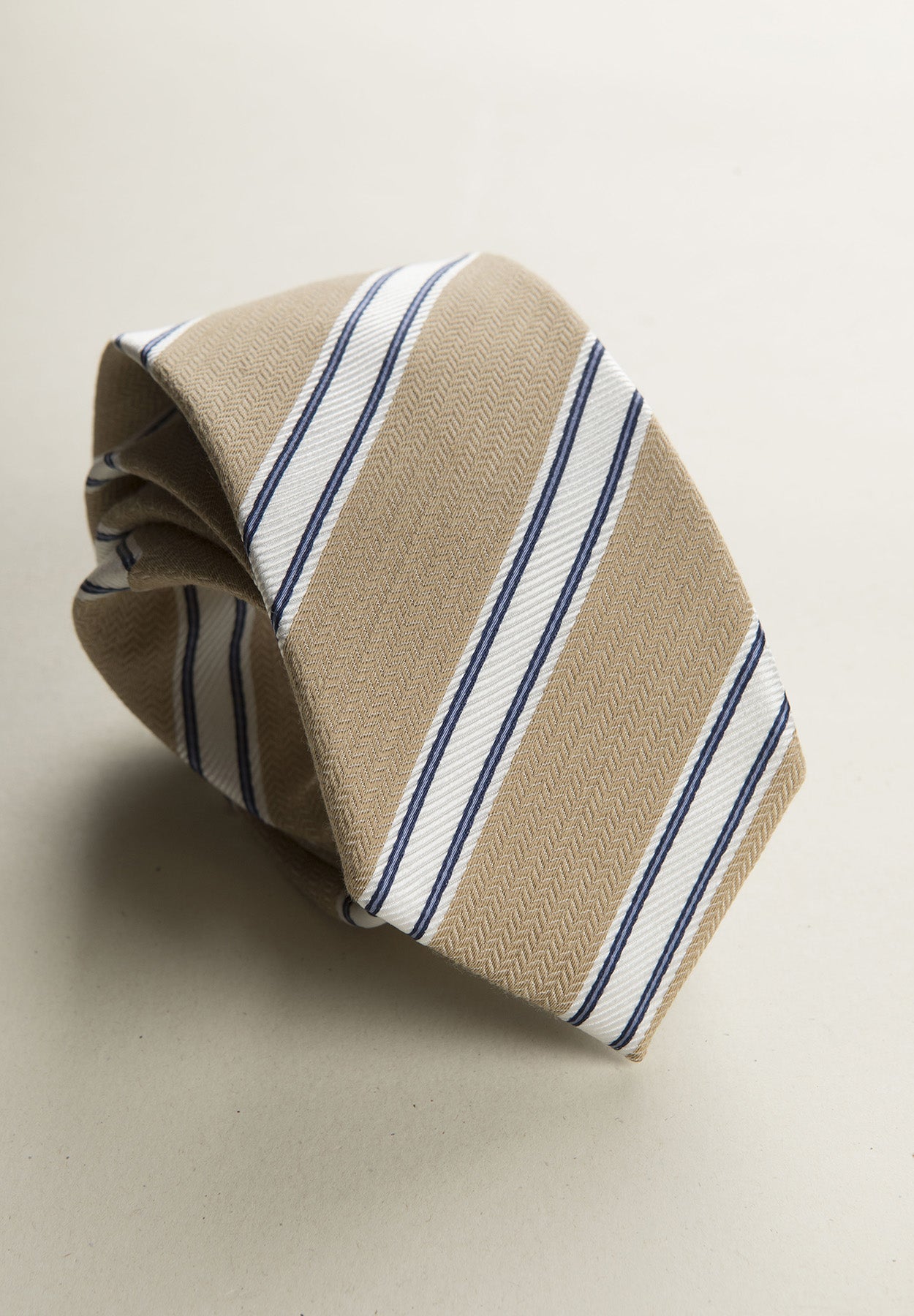 Beige Regimental Silk Cotton Tie