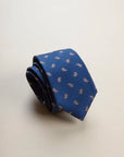 Blue silk tie with dark brown drops pattern