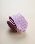 Pink tie with blue micro-pattern silk