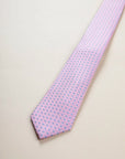 Pink tie with blue micro-pattern silk