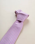 Pink tie with blue micro-pattern silk