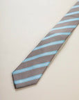 Brown regimental light blue silk tie