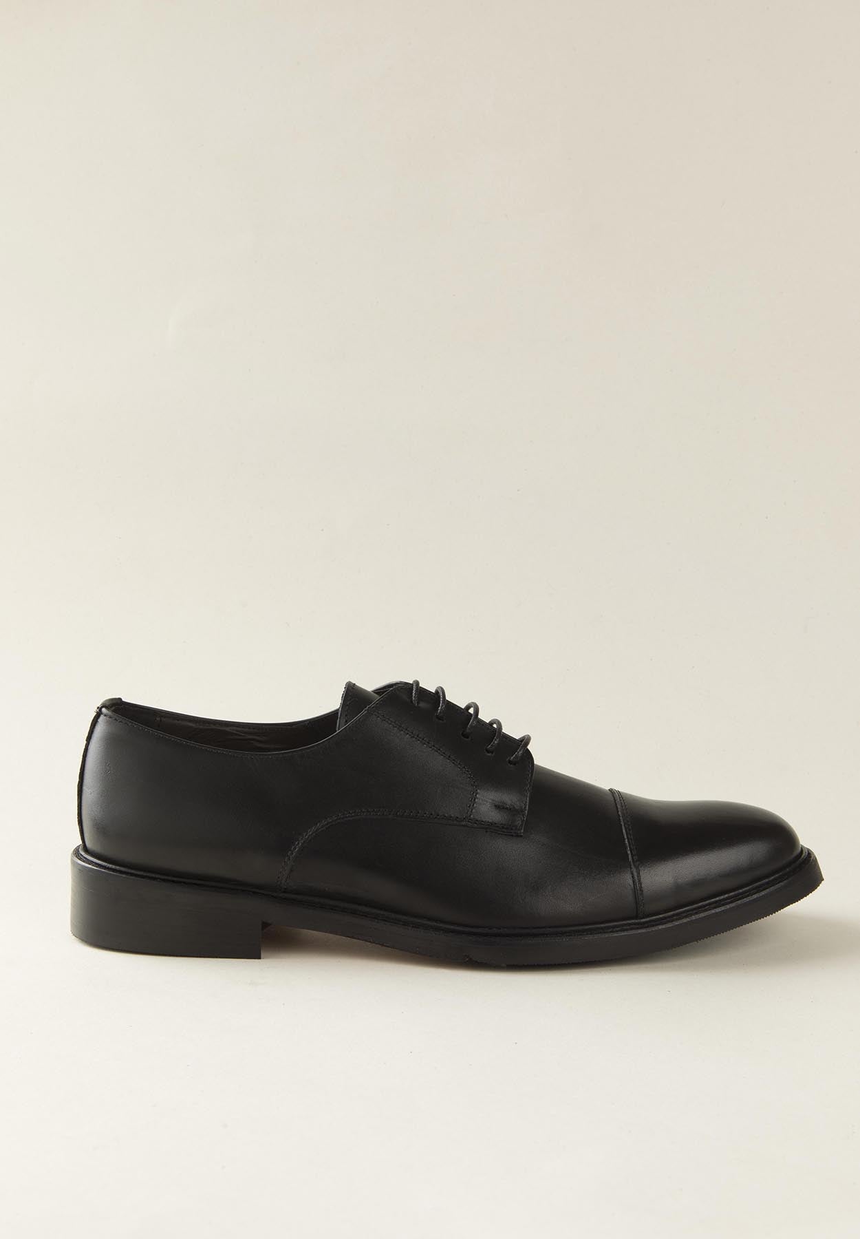 Black Derby With Stitched Leather Toe Cap